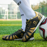 Turf Indoor Soccer Shoes Cleats Men's Black Flat Football Boots Leather Kids Futsal Sneakers Mart Lion   