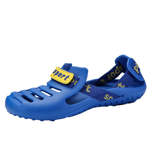 Summer Men's Hollow Out Hole Shoes All-Match Breathable Plastic Sands Seaside Wide Non-Slip Beach Upstream Shoes Mart Lion Blue 9080 38 