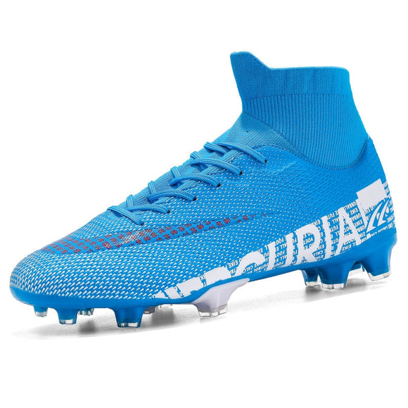 Blue High Ankle Soccer Shoes Men's Outdoor Non-Slip Football Boots Breathable FG/TF Soccer Cleats Training Sport Mart Lion blue 1313 35 China