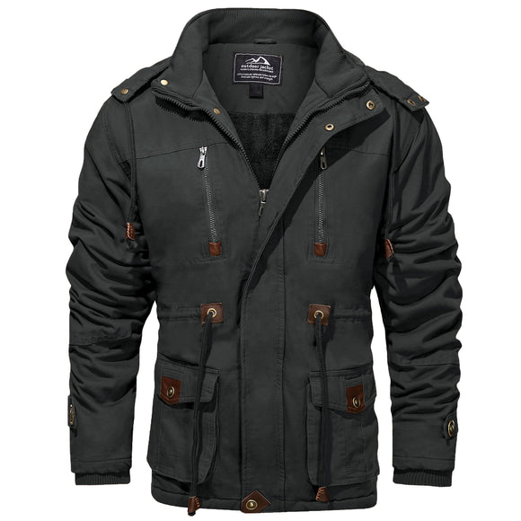 Thicken Fleece Lined Coats Men Tactical Hooded Jacket Winter Warm Coat Outdoor Cargo Outwear Windbreaker Parka Mart Lion Dark Gray CN M (US S) China