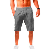 Men's Cotton Linen Shorts Pants Male Summer Breathable Solid Color Linen Trousers Fitness Streetwear Mart Lion Gray US S 