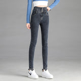 Vintage High-waist Stretch Skinny Jeans Women's Stretch Button Pencil Pants Mom Casual Mart Lion   