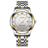 Casual Quartz Watches Men stainless Steel Band Watch Waterproof Calendar Wristwatches Mart Lion Mid-gold White  