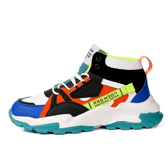 High Top Men's Sneakers Lace Up Designer Shoes Autumn Breathable Colourful Sport Zapatillas Hombre Mart Lion blue -A669 39 