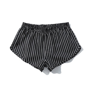 Cotton Pajama Shorts Men's Boxer Underwear Mid Waist Home Casual Briefs Shorts Black Striped Soft Sleep Underpants Mart Lion Black S China
