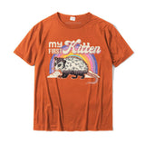 Women's Funny Cat Shirt Possum My first kitten shirt Round Neck T-Shirt Classic Men's Tshirts Cotton Design Mart Lion Orange XS 