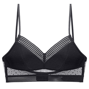 Deep U Invisible Bras Lace Backless Bra Printed Thin Underwear Low Back Mesh Brassiere Push Up Bralette Hollow Crop Top Mart Lion B-Black S China
