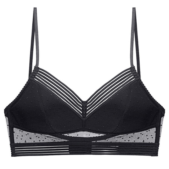 Deep U Invisible Bras Lace Backless Bra Printed Thin Underwear Low Back Mesh Brassiere Push Up Bralette Hollow Crop Top Mart Lion B-Black S China