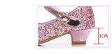 Children Princess Leather Shoes New girls high heels sequin children&#39;s shoes small and medium girls princess shoes student shoes  MartLion