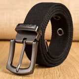 Military Tactical Canvas Belt for Men's Women Metal Pin Detachable Buckle Waist Strap Belts for Jeans ceintures 130 140 150 160cm Mart Lion Black 100cm(waist80-85cm 