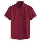 Summer Men's Short Sleeve Cotton Social Shirts Soild Soft Shirt Slim Fit Chothing Mart Lion Red XL-185 