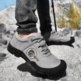 Hiking Shoes For Men's Gray Genuine Leather Outdoor Sneakers Protect Toe Mountain Climbing Trekking Mart Lion   