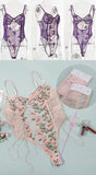  Embroidery Bodysuit Wedding Lingerie Porn Bra Low Back Floral Butterfly Underwear Lace Mesh Transparent Sling Bodysuit Mart Lion - Mart Lion