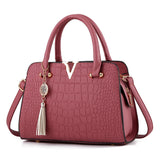 Women Handbags Tassel PU Leather Totes Bag Top-handle Embroidery Shoulder Lady Simple Style Crocodile pattern Mart Lion Lavender 28x13x20cm 
