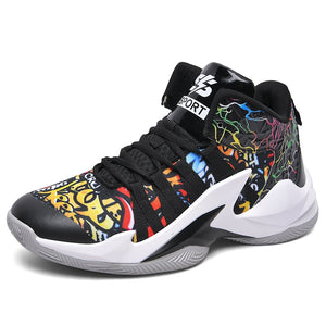 Graffiti Printing Shoes Basketball Men's High Top Non slip Basketball Sports Gym Hip hop Couple Sneakers Basketball Mart Lion black White a8029 37 