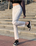 Women's High Waist Stretch White Jeans Vintage Straight Wide Leg Nine Points Denim Pants Female Mart Lion   
