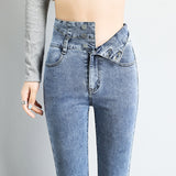 Trend high-waist women jeans slim high-profile pencil pants stretch skinny pants Clothes Mart Lion   