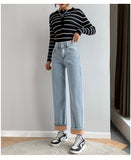 Straight Winter Women Wide Leg Jeans Loose Fleece High Waist Buttons Trend Casual Female Velvet Denim Trousers Streetwear Mart Lion   