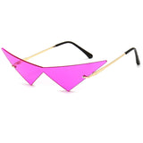 Oversized Cat eye Rimless Sunglasses Women One Piece Lens Female Trend Triangle Eyewear Men UV400 Mart Lion C2 Gold-Purple  