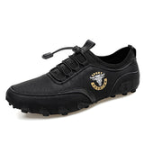 Men's Casual Shoes Leather Handmade Loafers Non-slip Driving Flats Mart Lion Black 6.5 