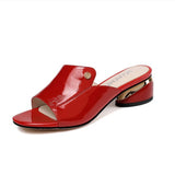 0 Soft Patent Leather Sewing Fish Mouth Slippers Open Toes Hoof Heels Slides Shoes Non-Slip Sandals Mart Lion - Mart Lion