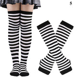 1 Set of Women Girls Over Knee Long Stripe Printed Thigh High Cotton Socks Gloves  Overknee Socks Mart Lion 5  