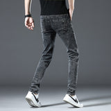 Trendy Men's Skinny Jeans Retro Washed Snowflake Slim Fit Type Classic Simple Casual Street Skateboarding Denim Pants Mart Lion   