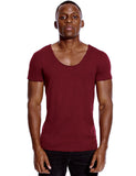 Scoop Deep V Neck T Shirt for Men's Low Cut Vneck Wide Vee Top Tees Invisible Undershirt Slim Fit Short Sleeve Mart Lion Burgundy S 
