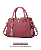 Women Handbags Tassel PU Leather Totes Bag Top-handle Embroidery Shoulder Lady Simple Style Crocodile pattern Mart Lion   