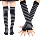 1 Set of Women Girls Over Knee Long Stripe Printed Thigh High Cotton Socks Gloves  Overknee Socks Mart Lion   