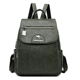Leather Backpack Women Large Capacity Travel Backpack School Bags Mochila Shoulder Women Mart Lion Green  