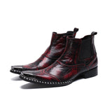 Autumn Men's High heel Leather boots British Style marriage High top Pointed shoes Mart Lion Wine Red 37 China