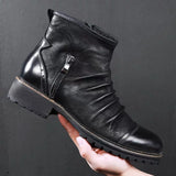 Yomior Vintage British Men's Leather Shoes Casual Round Toe Zip Ankle Boots Autumn Dress Chelsea Mart Lion Black 7 