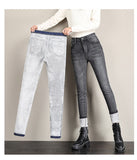 Winter Women High Waisted Skinny Jeans Fleece Vintage Wash Slim Streetwear Warm Thick Velvet Female Denim Trousers Mart Lion   