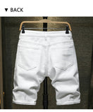 Summer White black Men's Ripped Hole Denim Shorts Slim Casual Knee Length Short Straight Hole Jeans Bermuda for men's Mart Lion   