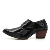 Men's Patent Leather Oxford Shoes Breathable Pointed Toe High Heels Formal Prom Dress Wedding Groom