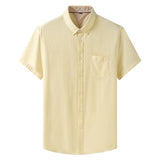 Summer Men's Short Sleeve Cotton Social Shirts Soild Soft Shirt Slim Fit Chothing Mart Lion Yellow XL-185 