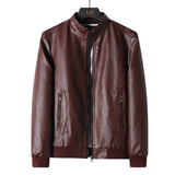 Autumn Winter Warm Leather Jacket Men's Stand Collar Coat Leather Motorcycle Jackets Zipper Coat Mart Lion Red M 