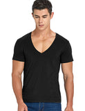 Deep V Neck T Shirt for Men's Low Cut Scoop Neck Top Tees Drop Tail Short Sleeve Cotton Casual Style Mart Lion Black S 