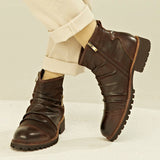 Yomior Vintage British Men's Leather Shoes Casual Round Toe Zip Ankle Boots Autumn Dress Chelsea Mart Lion   