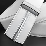 White Men's Leather Belt 130 140 150 160cm Real Cow Genuine Leather Automatic Buckle Cowskin Waist Straps for Jeans Mart Lion   