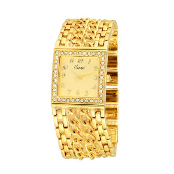  K Ins Vintage Women Square Watch  Gold Chain Alloy Rhinestone Quartz Jewelry Mart Lion - Mart Lion