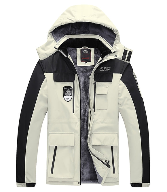 Oversize Warm Thick Waterproof Jackets Men's winter streetwear parka coats Outwear Windproof Hat snow overcoat clothes Mart Lion Beige L 