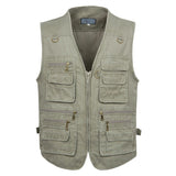 Summer Men's Casual Sleeveless Vest Multi Pocket Cotton Waistcoat Cargo Vest Military Sleeveless Jacket Coat Mart Lion Khaki Vest XL 