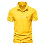 Polo Shirt Men's Solid Casual Cotton Giraffe Slim Fit Embroidery Short Sleeve 10 Colors Mart Lion   