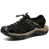 Summer Men's Sandals Outdoor Non-slip Beach Handmade Genuine Leather Shoes Sneakers Mart Lion Black 6.5 