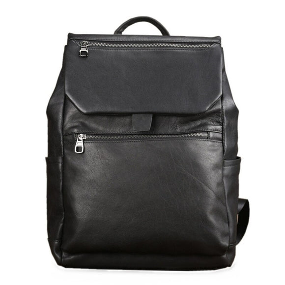  Cowhide leather backpack men's large capacity 15.6 inch computer bag simple trendy Travel Backpack solid color Mart Lion - Mart Lion