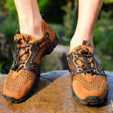 Summer Breathable Men's Hiking Shoes Suede and Mesh Outdoor Sneakers Climbing Sport Shoes Quick-dry Upstream Mart Lion   