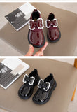 Toddler Girls Children Leather Shoes PU Leather Flats Crystal Princess Party Shoes for girls From 1~10 Years Mart Lion   