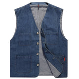 Men's Suit Vests Denim Blue Waistcoat Vest Multi-pocket Groomsmen Casual Suit Vest gilet clothing Mart Lion Denim Blue M 